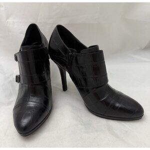 Lauren Ralph Lauren Latisha Zip Ankle Boots Size 7B Black Croc Embossed Leather